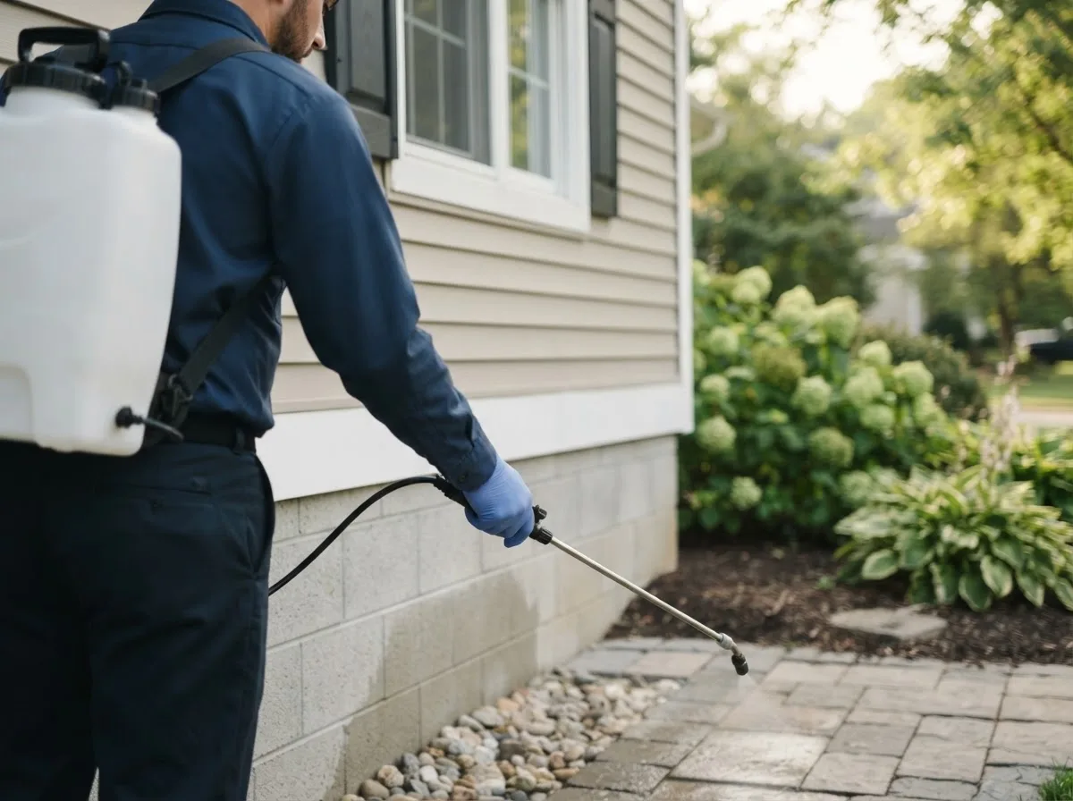 Pest control technician inspecting a home in Derby Line, VT